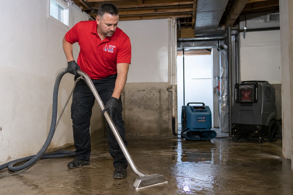 NFWR crew extracting standing water from a flooded basement