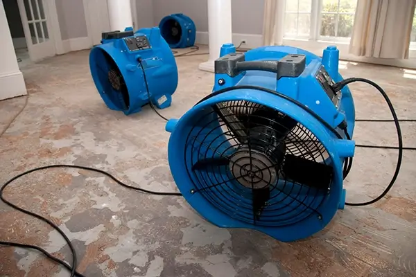 Industrial drying equipment deployed during emergency property securing